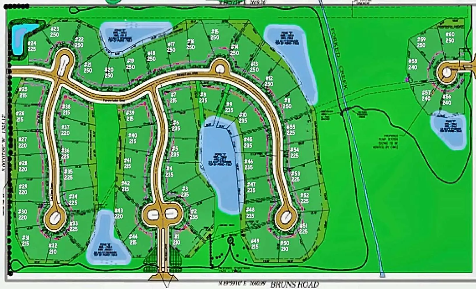 Aerial view of Fairway Lakes Estates, a 60-lot single-family home community in Green Garden Township, Illinois, near a golf course.